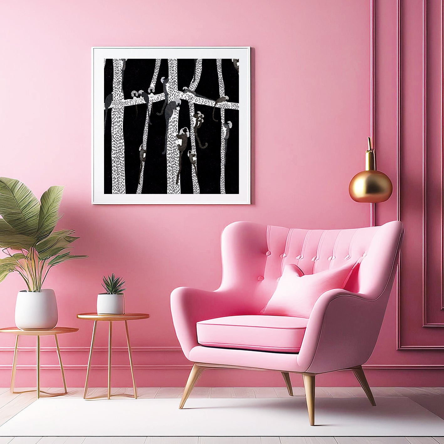 18 White-headed Tamarins – High-quality paper print. (Frame not included)