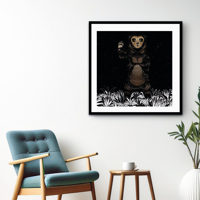 Spectacled Bear Greeting – High-quality paper print. (Frame not included)